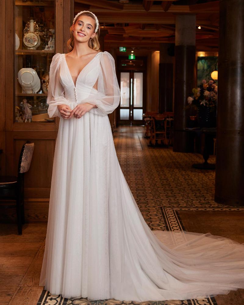 La22232 backless tulle wedding dress with long sleeves and open back4